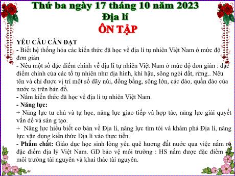Bài giảng Địa lí 5 - Bài 7: Ôn tập - Năm học 2023-2024 - Lê Thị Kiều