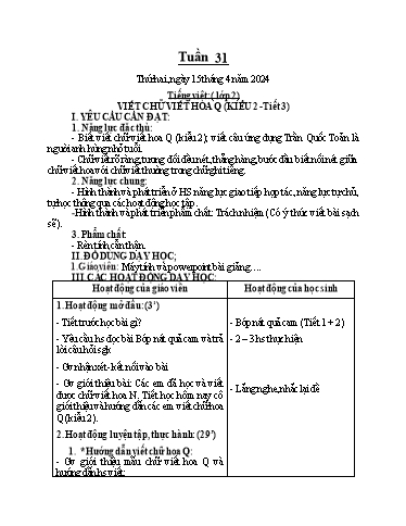 Giáo án Lớp 2 (Kết nối tri thức) - Tuần 31 - Năm học 2023-2024 - Phan Thị Ánh Tuyết