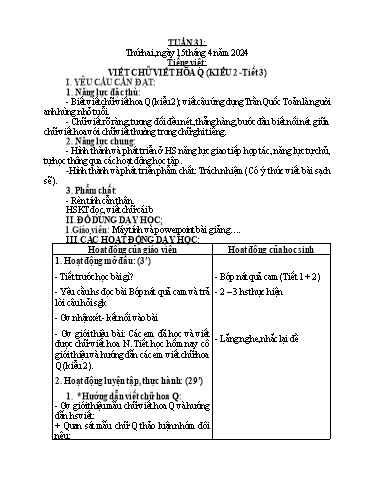 Giáo án Lớp 2 (Kết nối tri thức) - Tuần 31 - Năm học 2023-2024 - Trần Thị Hồng Thắm