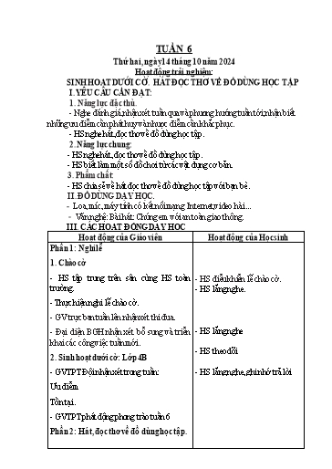 Giáo án Lớp 2 (Kết nối tri thức) - Tuần 6 - Năm học 2024-2025 - Phan Thị Ánh Tuyết