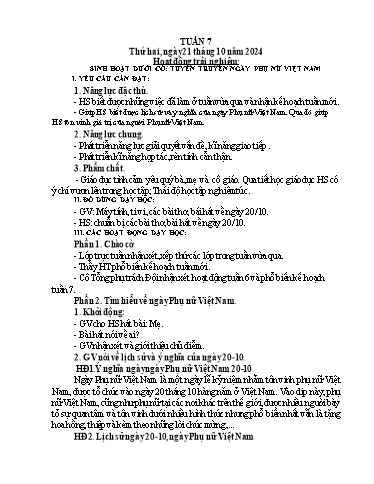 Giáo án Lớp 2 (Kết nối tri thức) - Tuần 7 - Năm học 2024-2025 - Phan Thị Ánh Tuyết