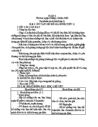 Giáo án Tự nhiên và xã hội 1+2 (Kết nối tri thức) - Tuần 5 - Năm học 2023-2024 - Phan Thị Ánh Tuyết