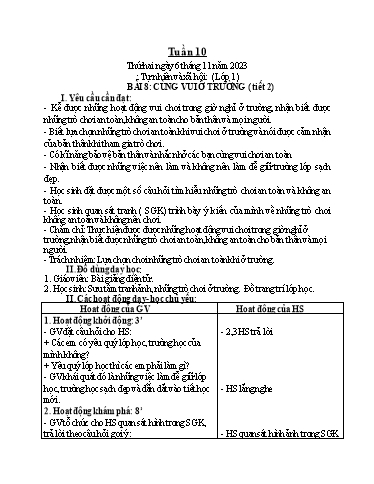 Giáo án Tự nhiên và xã hội 1+2 - Tuần 10 - Năm học 2023-2024 - Phan Thị Ánh Tuyết