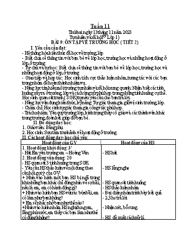 Giáo án Tự nhiên và xã hội 1+2 - Tuần 11 - Năm học 2023-2024 - Phan Thị Ánh Tuyết