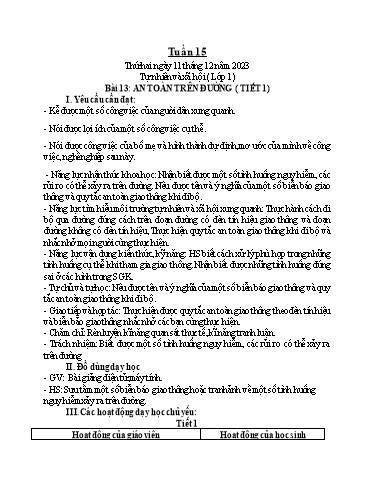Giáo án Tự nhiên và xã hội 1+2 - Tuần 15 - Năm học 2023-2024 - Phan Thị Ánh Tuyết