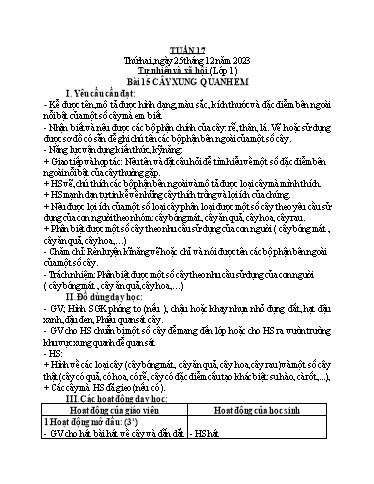 Giáo án Tự nhiên và xã hội 1+2 - Tuần 17 - Năm học 2023-2024 - Phan Thị Ánh Tuyết