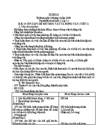 Giáo án Tự nhiên và xã hội 1+2 - Tuần 23 - Năm học 2023-2024 - Phan Thị Ánh Tuyết