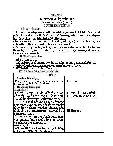 Giáo án Tự nhiên và xã hội 1+2 - Tuần 25 - Năm học 2024-2025 - Phan Thị Ánh Tuyết