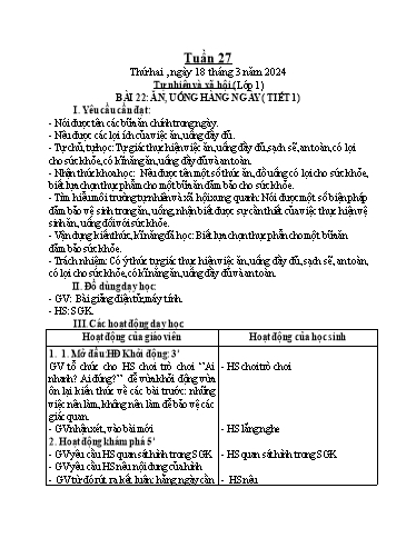 Giáo án Tự nhiên và xã hội 1+2 - Tuần 27 - Năm học 2023-2024 - Phan Thị Ánh Tuyết