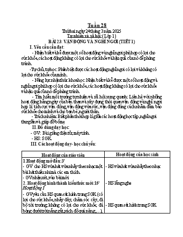 Giáo án Tự nhiên và xã hội 1+2 - Tuần 28 - Năm học 2024-2025 - Phan Thị Ánh Tuyết