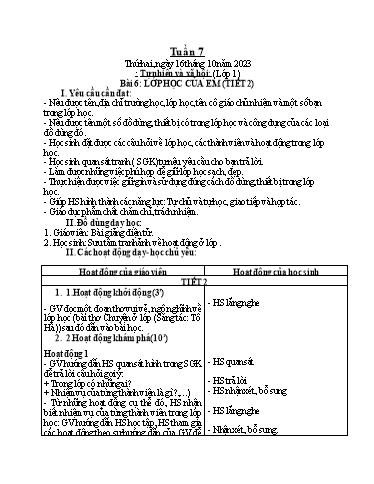 Giáo án Tự nhiên và xã hội 1+2 - Tuần 7 - Năm học 2023-2024 - Phan Thị Ánh Tuyết