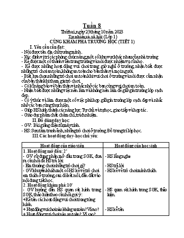 Giáo án Tự nhiên và xã hội 1+2 - Tuần 8 - Năm học 2023-2024 - Phan Thị Ánh Tuyết