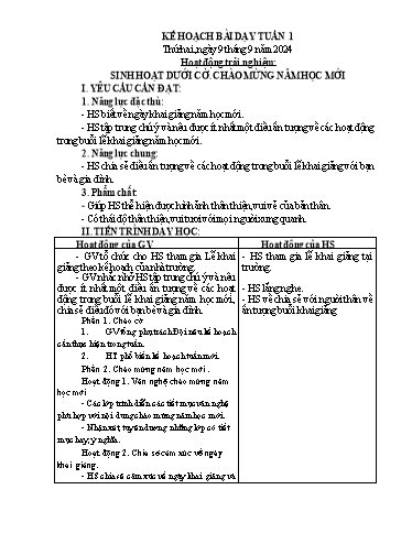 Kế hoạch bài dạy Lớp 2 - Tuần 1 - Năm học 2024-2025 - Lê Thị Kiều