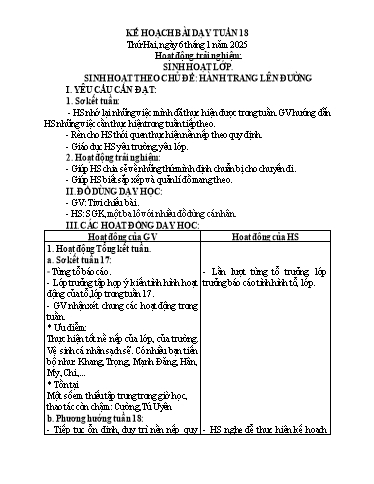 Kế hoạch bài dạy Lớp 2 - Tuần 18 - Năm học 2024-2025 - Lê Thị Kiều