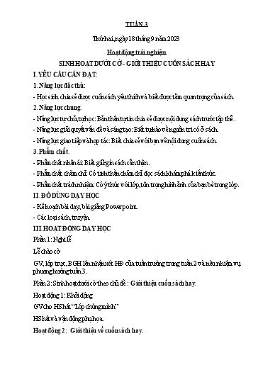 Kế hoạch bài dạy Lớp 3 - Tuần 3 - Năm học 2023-2024 - Trần Thị Ánh Tuyết