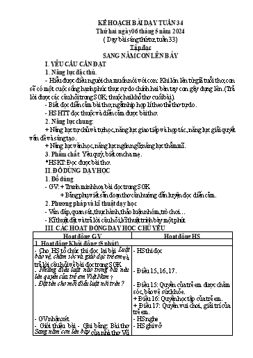 Kế hoạch bài dạy Lớp 5 - Tuần 33+34 - Năm học 2023-2024 - Lê Thị Kiều