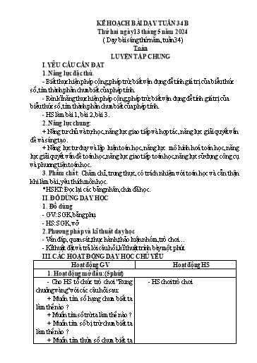 Kế hoạch bài dạy Lớp 5 - Tuần 34B - Năm học 2023-2024 - Lê Thị Kiều