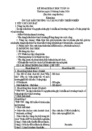Kế hoạch bài dạy Lớp 5 - Tuần 35 - Năm học 2023-2024 - Lê Thị Kiều
